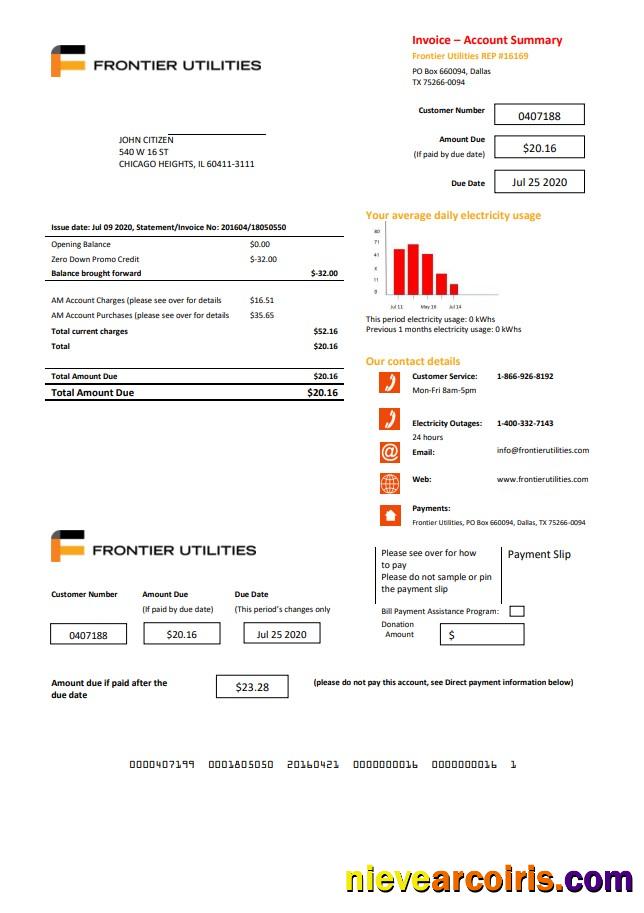 USA Texas Frontier Utilities utility bill